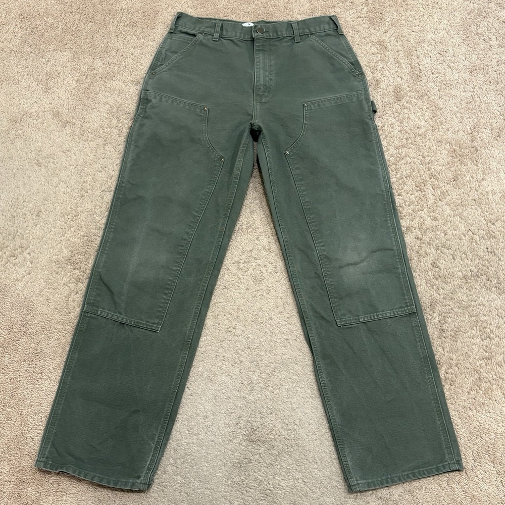 Vintage Cargartt Double Knee Pants Mens 33x32 Green Carpenter Workwear B136 MOS